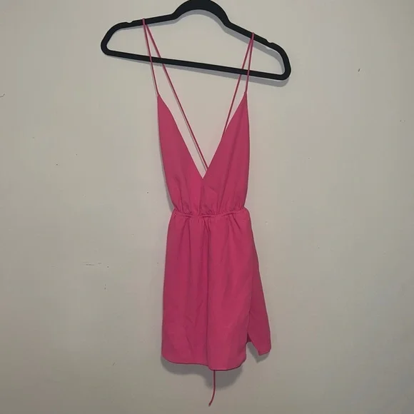 knee length dresses for ladies New Revolve x More to Come Pink Mesh Ruffle Cutout Payton Mini Dress Size S